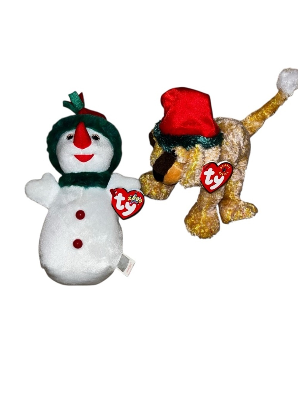 Ty beanie babies Christmas lot junglepup dog 2000 snowgirl snowman w hang tags